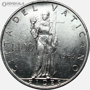 سکه 100 لیره کمیاب واتیکان 1963 (AU)