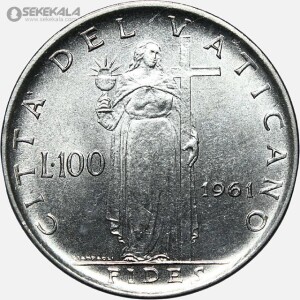 سکه 100 لیره کمیاب واتیکان 1961 (AU)
