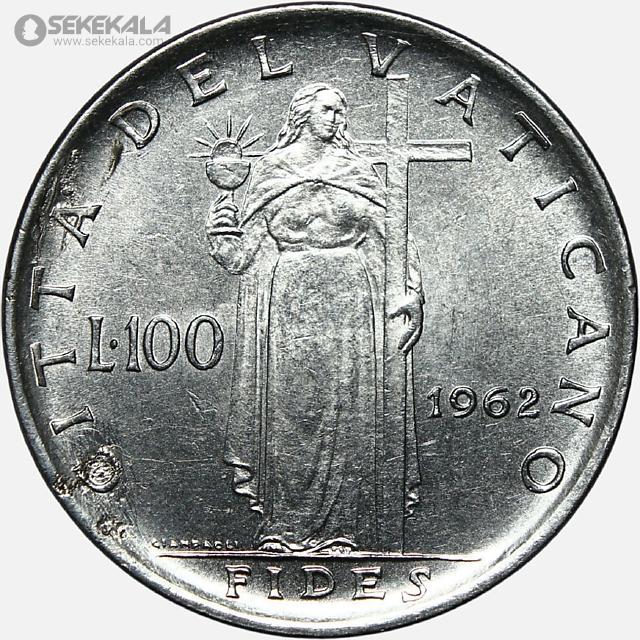 سکه خارجی کلکسیونی coin collection store 040621 (403) سکه 100 لیره کمیاب واتیکان 1962 (AU)