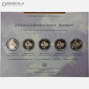 پک 5 عدد سکه 2 یورو یادبودی آلمان 2010 (حروف ضرابخانه مختلف)(BU)