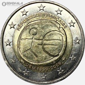 سکه 2 یورو یادبودی فرانسه 2009 (دهمین سال اتحادیه اروپا یورو)(+AU)