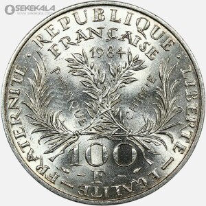 سکه 100 فرانک نقره یادبودی فرانسه 1984 (+AU) (پنجاهمین سالگرد درگذشت ماری کوری)
