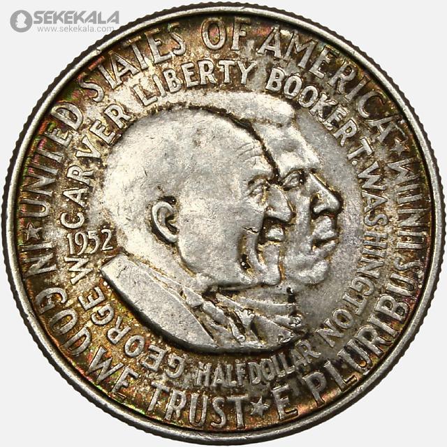 coin collection store سکه خارجی www.sekekala.com. 040808 (184) سکه نیم دلار نقره یادبودی کمیاب آمریکا 1952 (AU)(جورج واشنگتن کارور و بوکر تی واشنگتن)