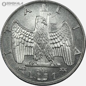 سکه 1 لیره کمیاب ایتالیا 1942 (امانوئل سوم)(UNC)