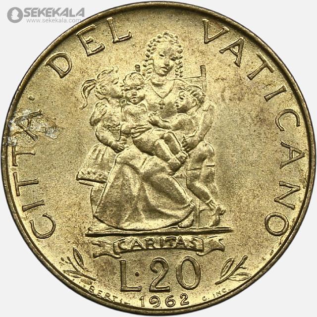 coin collection store سکه خارجی www.sekekala.com. 040808 (52) سکه 20 لیره واتیکان 1962 (بسیار کمیاب)(UNC)