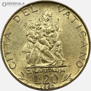 سکه 20 لیره واتیکان 1960 (بسیار کمیاب)(UNC)
