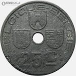 سکه 25 سنتیم قدیمی بلژیک 1942 (لئوپولد سوم)