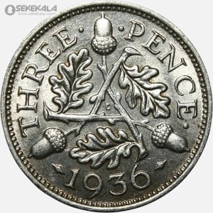 سکه 3 پنس نقره انگلیس 1936 (جرج پنجم)(AU)