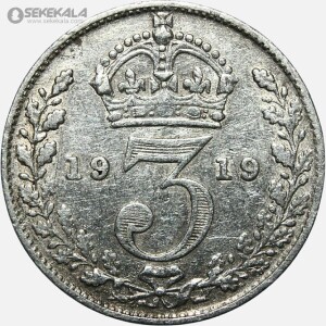 سکه 3 پنس نقره انگلیس 1919 (جرج پنجم)