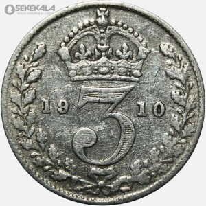 سکه 3 پنس نقره انگلیس 1910 (ادوارد هفتم)