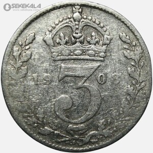 سکه 3 پنس نقره انگلیس 1908 (ادوارد هفتم)