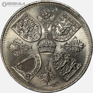 سکه 5 شیلینگ یادبود تاجگذاری ملکه الیزابت بریتانیا 1953 (UNC)