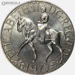 سکه 25 پنس یادبودی انگلیس 1977 (بیست و پنجمین سال سلطنت)+ قاب فابریک (UNC)