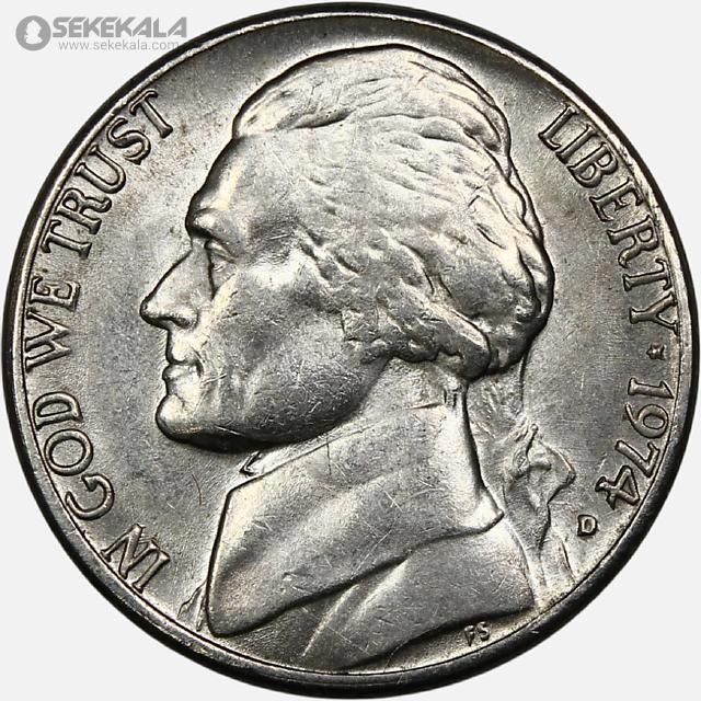 سکه 5 سنت جفرسون آمریکا 1974 (AU) D