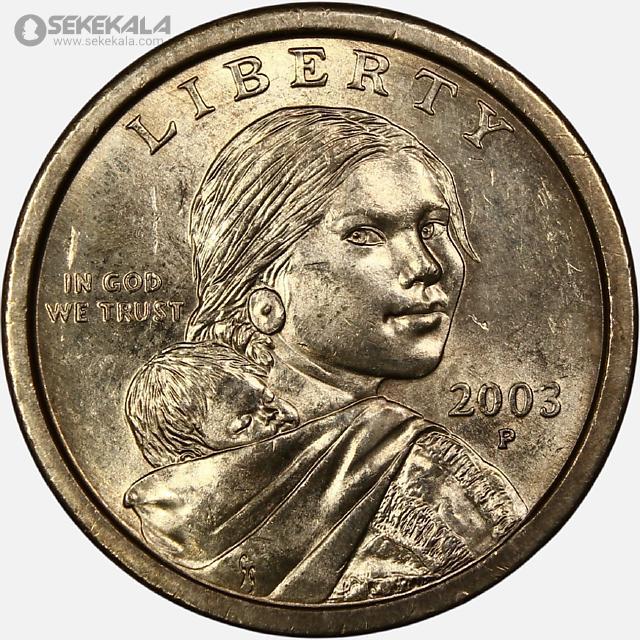 coin collection shop سکه خارجی www.sekekala.com040820 (47) سکه 1 دلار آمریکا 2003 P (ساکاگاوا)(UNC)(تاریخ کمیاب)