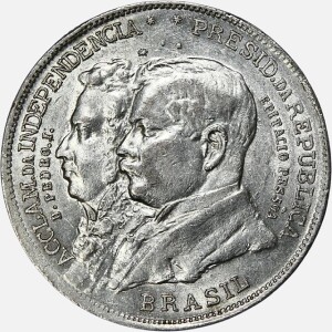 سکه 2000 ریس نقره برزیل 1922 (صدمین سال استقلال برزیل - بسیار کمیاب)(AU)