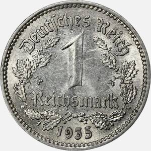 سکه 1 رایش مارک آلمان نازی 1935 A (بسیار کمیاب)(AU)