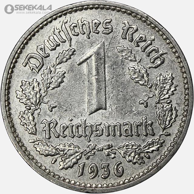 coin collection store numismatic www.sekekala.com 040829 (84) سکه 1 رایش مارک آلمان نازی 1936 D (بسیار کمیاب)