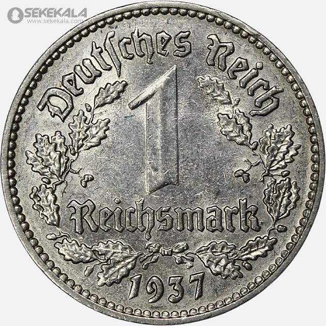 coin collection store numismatic www.sekekala.com 040829 (92) سکه 1 رایش مارک آلمان نازی 1937 F (بسیار کمیاب)