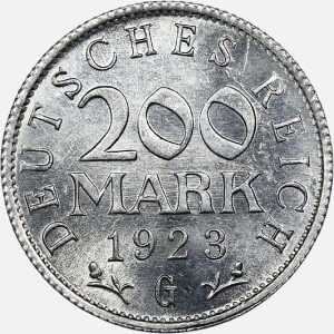 سکه 200 مارک کمیاب آلمان 1923 G (جمهوری آلمان وایمار)(UNC)