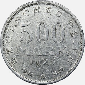 سکه 500 مارک کمیاب آلمان 1923 A (جمهوری آلمان وایمار)