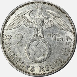 سکه 2 رایش مارک نقره کمیاب آلمان نازی 1937 A