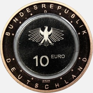 سکه پروف سه آلیاژی 10 یورو یادبودی آلمان 2020 (داخل پک فابریک)(بسیار کمیاب)