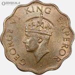 سکه 1 آنه هند مستعمره بریتانیا 1944 (جرج ششم)(UNC)(قرمز رنگ)