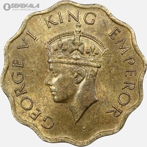 سکه 1 آنه هند مستعمره بریتانیا 1943 (جرج ششم)(UNC)