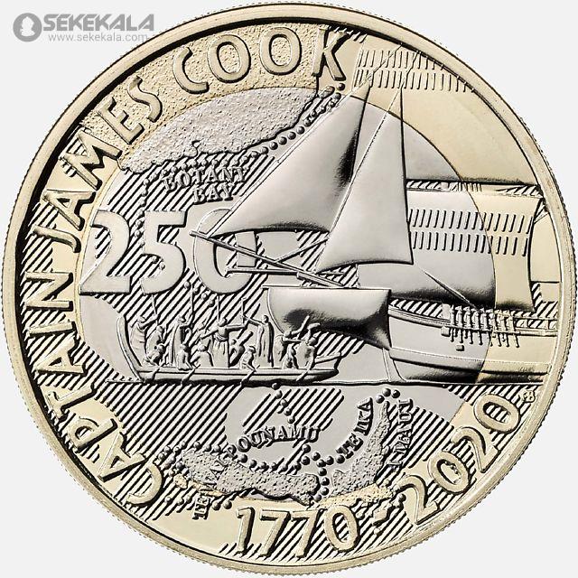 British commemorative coin, British pound, collectible proof pack www.sekekala.com 041005 (27) پک سکه 2 پوند پروف یادبودی انگلیس 2020 (پک فابریک Royal Mint)(نخستین سفر دریایی جیمز کوک)