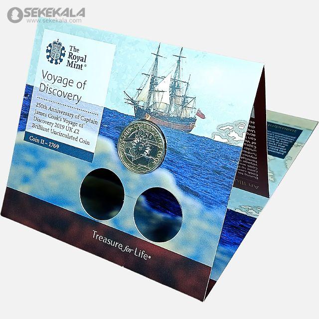 British commemorative coin, British pound, collectible proof pack www.sekekala.com 041005 (31) پک سکه 2 پوند پروف یادبودی انگلیس 2019 (پک فابریک Royal Mint)(نخستین سفر دریایی جیمز کوک)