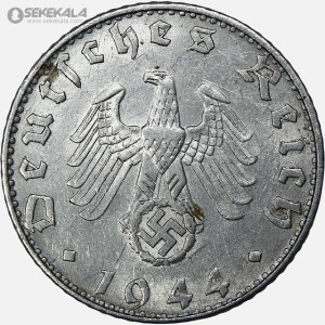 سکه 50 رایش فنیگ آلمان نازی 1944 B (تاریخ کمیاب)(AU)