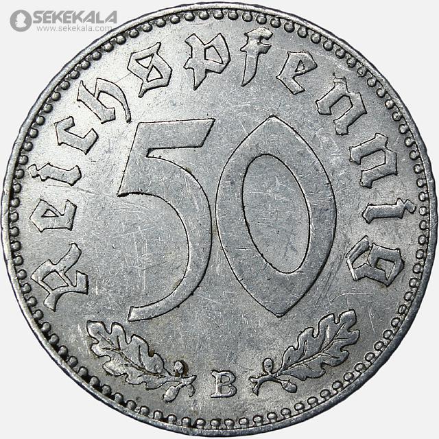 COIN Collection store www.sekekala.com 040926 (123) سکه 50 رایش فنیگ آلمان نازی 1944 B (تاریخ کمیاب)(AU)