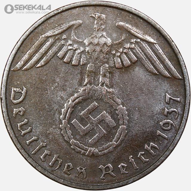 COIN Collection store www.sekekala.com 040926 (132) سکه 1 رایش فنیگ آلمان نازی 1937 D