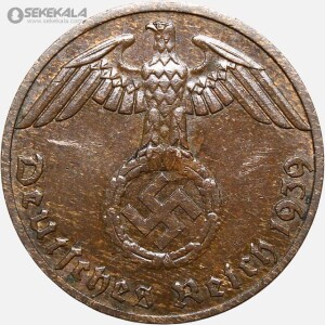 سکه 1 رایش فنیگ کمیاب آلمان نازی 1939 F