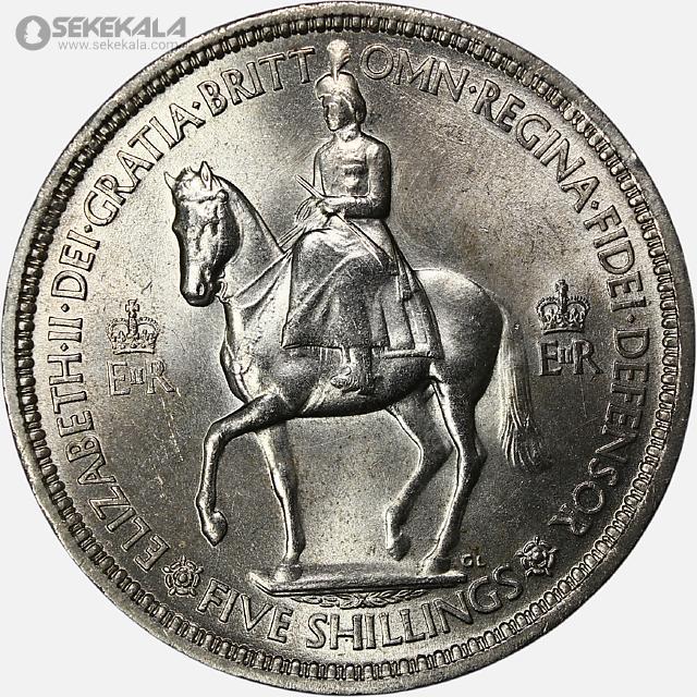 COIN Collection store www.sekekala.com 040926 (173) سکه 5 شیلینگ یادبود تاجگذاری ملکه الیزابت بریتاینا 1953 (UNC)