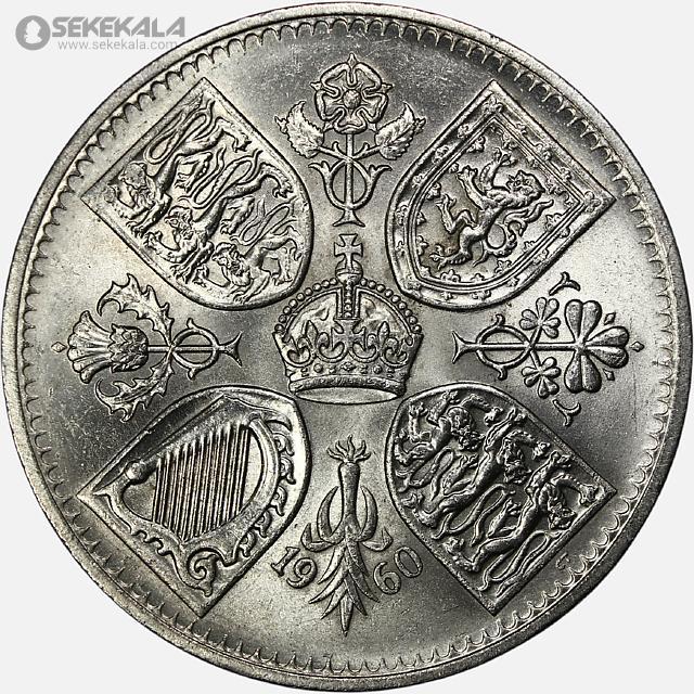 COIN Collection store www.sekekala.com 040926 (177) سکه 5 شیلینگ یادبودی انگلیس 1960 (نمایشگاه بریتانیا در نیویورک) (+AU)