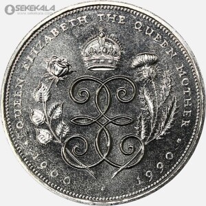 سکه 5 پوند یادبودی انگلیس 1990 (نودمین سال تولد ملکه مادر)(AU)