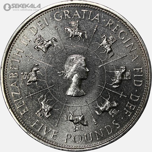 COIN Collection store www.sekekala.com 040926 (195) سکه 5 پوند یادبودی انگلیس 1993 (چهلمین سال تاجگذاری ملکه الیزابت دوم)(+AU)
