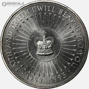 سکه 5 پوند یادبودی انگلیس 1993 (چهلمین سال تاجگذاری ملکه الیزابت دوم)(+AU)