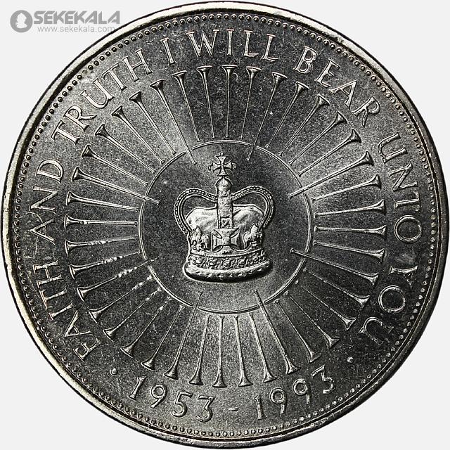 COIN Collection store www.sekekala.com 040926 (196) سکه 5 پوند یادبودی انگلیس 1993 (چهلمین سال تاجگذاری ملکه الیزابت دوم)(+AU)