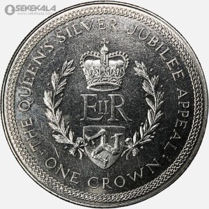 سکه 1 کرون یادبودی جزیره من 1977 (بیست و پنجمین سال تاجگذاری ملکه الیزابت دوم)(+AU)