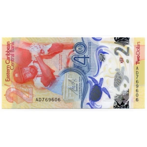اسکناس 2 دلار پلیمری کارائیب شرقی 2023 (چارلز سوم)(UNC)