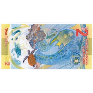 اسکناس 2 دلار پلیمری کارائیب شرقی 2023 (چارلز سوم)(UNC)