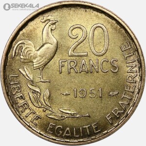 سکه 20 فرانک فرانسه 1951 (جمهوری چهارم)(AU)