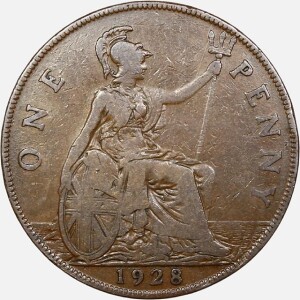 سکه 1 پنی انگلیس 1928 (جرج پنجم)