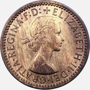 سکه 1 فارتینگ انگلیس 1956 (ملکه الیزابت)(UNC) کمیاب