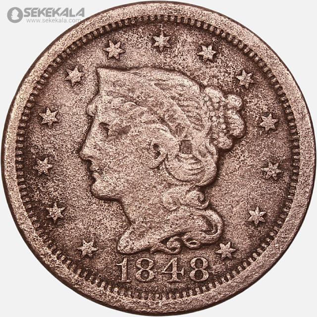coin collection store www.sekekala.com فروشگاه سکه کالا سکه خارجی 040905 (498) سکه 1 سنت نایاب آمریکا 1848 (Large cent)