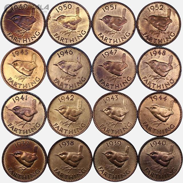 coin collection store www.sekekala.com فروشگاه سکه کالا سکه خارجی 040905 (508) مجموعه ست کامل فارتینگ جرج ششم انگلیس 1937 تا 1952 (با کیفیت های UNC و AU) 16 عدد