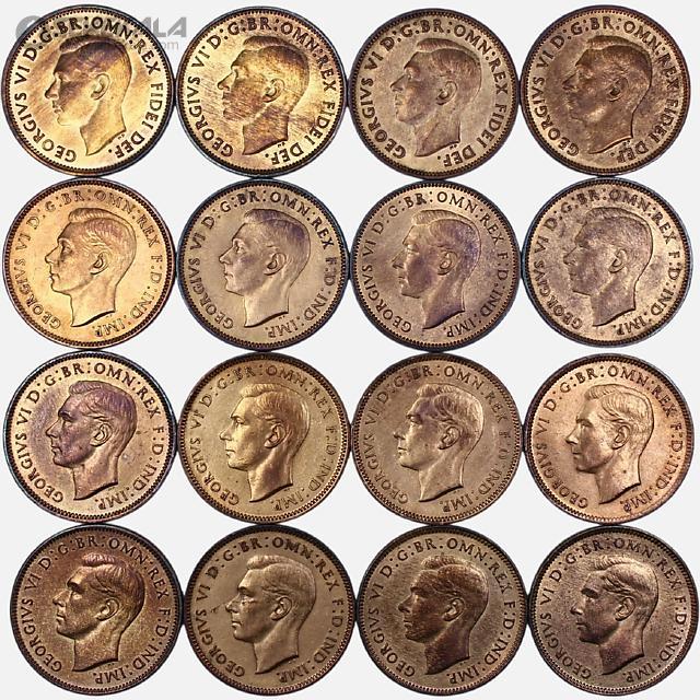 coin collection store www.sekekala.com فروشگاه سکه کالا سکه خارجی 040905 (509) مجموعه ست کامل فارتینگ جرج ششم انگلیس 1937 تا 1952 (با کیفیت های UNC و AU) 16 عدد